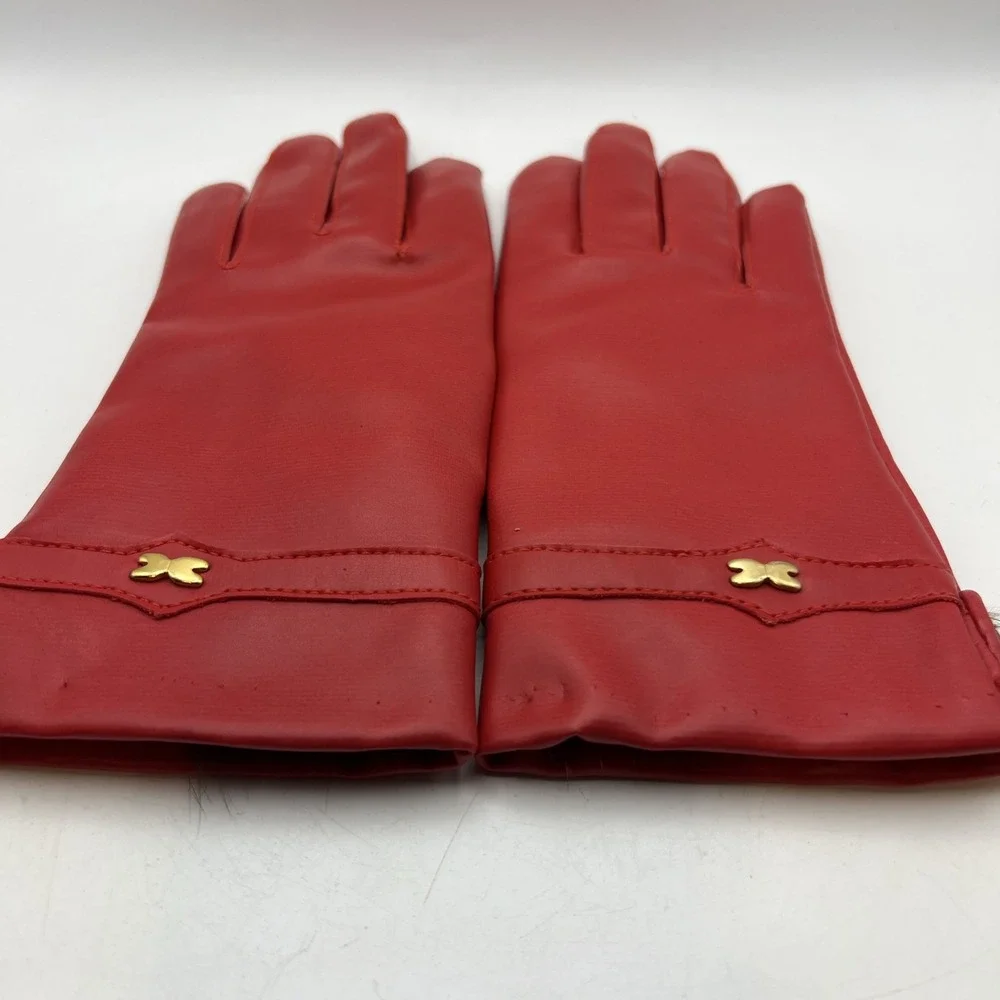 Vintage Red Dress Gloves Rabbit Fur Trim Cuff Sz M/L Fits XS Kids Petite Retro
